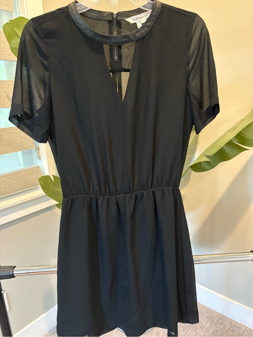 BCBGeneration Black Short-Sleeve Keyhole Dress